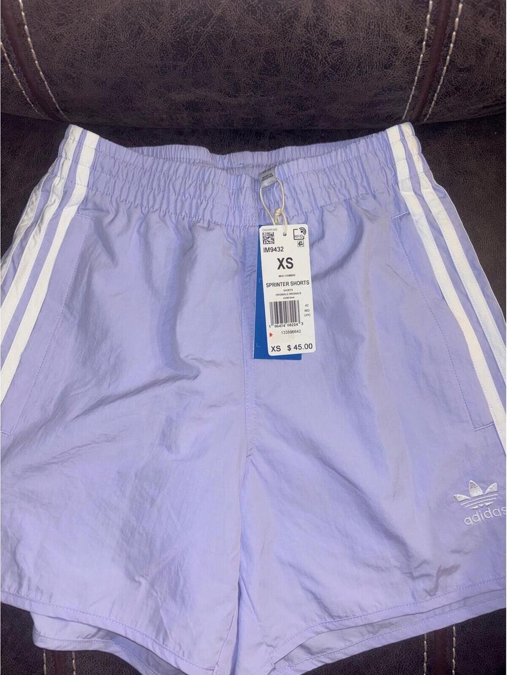 Adidas Originals Sprinter Shorts XS Violet Purple Trefoil 3 Stripe Nylon NWT
